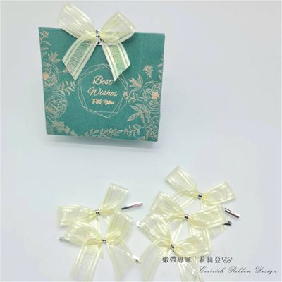 【30503】五彩雪紗緞帶蝴蝶結-黃色 18mm